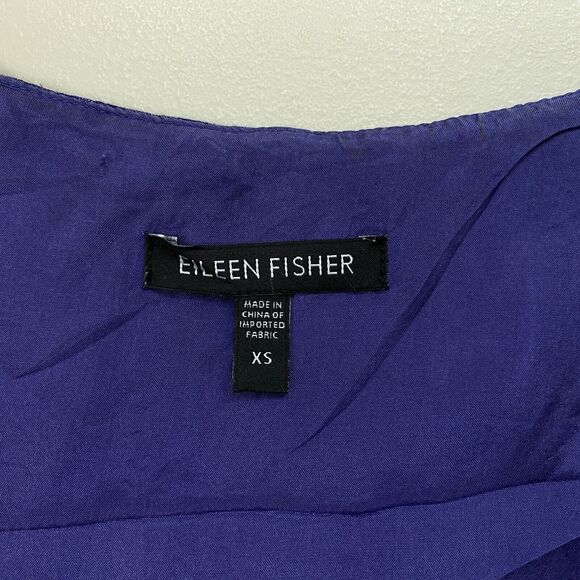 Eileen Fisher Dress Women XS Purple Shift Sundress Metallic Micro Stripe Pockets - Picture 10 of 13